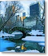 Pond & Bridge, Central Park, Nyc Metal Print