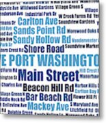 Port Washington Ny Street Name Wordcloud Blue White Metal Print