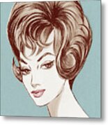Portrait Of Woman Blue Background Metal Poster