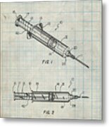 Pp1080-antique Grid Parchment Syringe Patent Poster Metal Print
