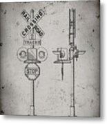 Pp231-faded Grey Railroad Crossing Signal Patent Poster Metal Print