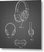 Pp550-black Grid Headphones Patent Poster Metal Print