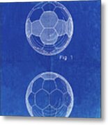 Pp62-faded Blueprint Leather Soccer Ball Patent Poster Metal Print