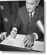 President Johnson Signs The Voting Metal Print