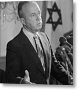 Prime Minister Yitzhak Rabin At News Con Metal Print