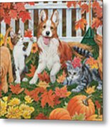Puppies And Kittens - Autumn Theme Metal Print