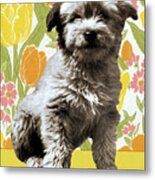 Puppy On Floral Background Metal Poster