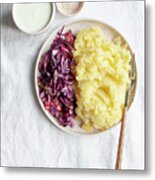 Puree Served With Red Cabbage Salad And Kefir Metal Print