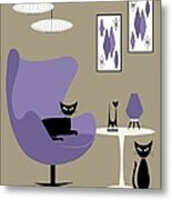 Purple Egg Chair With Cats Metal Print