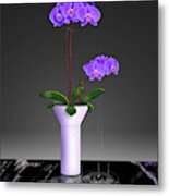 Purple Phalaenopsis Orchids In Vase Metal Print