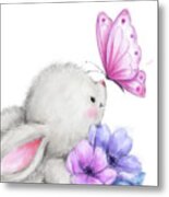 Rabbit And Butterfly Metal Print