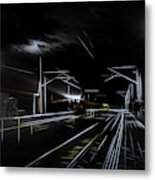 Railway Station Yellowed At Night Jurmala Metal Print