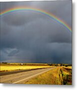 Rainbow Over Crop Land Metal Print