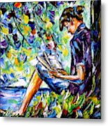 Reading By The River Metal Print