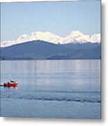 Red Boat On Lake Taupo Metal Print