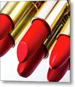 Red Lipstick Reflection Metal Print