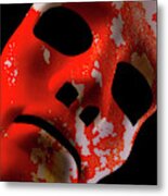 Red Robot Face With Grunge Texture Metal Print