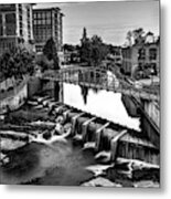 Reedy River In Downtown Greenville Sc Black And White Metal Print