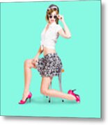 Retro Brunette Pin Up Girl In Sixties Fashion Metal Print