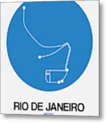 Rio De Janeiro Blue Subway Map Metal Print