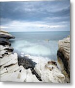 Rocky Coast With White Limestones And Cloudy Sky Metal Print
