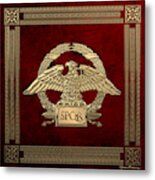 Roman Empire - Gold Roman Imperial Eagle Over Red Velvet Metal Print