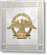 Roman Empire - Gold Roman Imperial Eagle Over White Velvet Metal Print