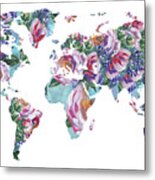 Rose Impression World Map Metal Print