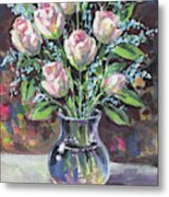 Roses Bouquet In Glass Vase Floral Impressionism Metal Print
