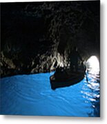 Rowboat Inside Blue Grotto Metal Print