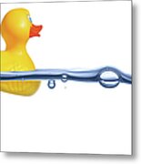 Rubber Duck On Water Metal Print