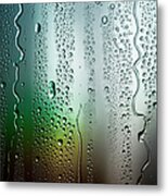 Running Condensation On A Blue Green Metal Print