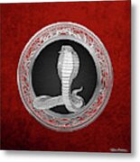 Sacred Silver King Cobra On Red Canvas Metal Print