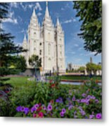 Salt Lake City Lds Temple  With Flowers Metal Print