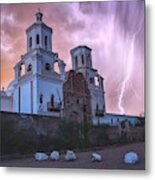 San Xavier Mission Lightning Metal Print