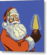 Santa Claus Holding A Lightbulb Metal Poster