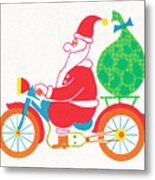 Santa Claus Riding A Motorcycle Metal Print