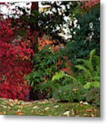 Scarlet Red And Emerald Green In Japanese Garden 1 Metal Print