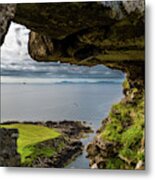 Scenic View Through Stone Window At Duntulm Castle At The Coast Of The Isle Of Skye In Scotland Metal Print