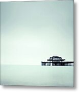 Sea Scape With Old Iron Pier In Middle Metal Print