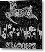 Season's Greetings Black With White Snowflakes And Reindeer Metal Print