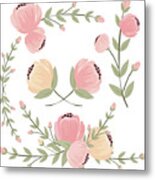 Set Of Retro Styled Flowers Isolated Metal Print