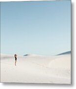 Side View Of Woman Standing At White Sands National Monument Against Clear Sky Metal Print