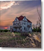Silent Sunset - Abandoned Farm Home Near Churches Ferry Nd Metal Print
