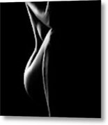 Silhouette Of Nude Woman In Bw Metal Print