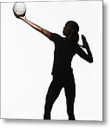 Silhouette Of Young Woman Serving Metal Print