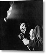 Singer Nat King Cole Holding Microphone Metal Print