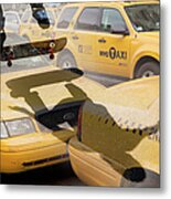 Skate Boarding Over New York Taxis Metal Print