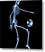 Skeleton Playing Football Metal Print