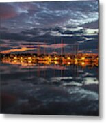 Sky And Marina Reflection Metal Print